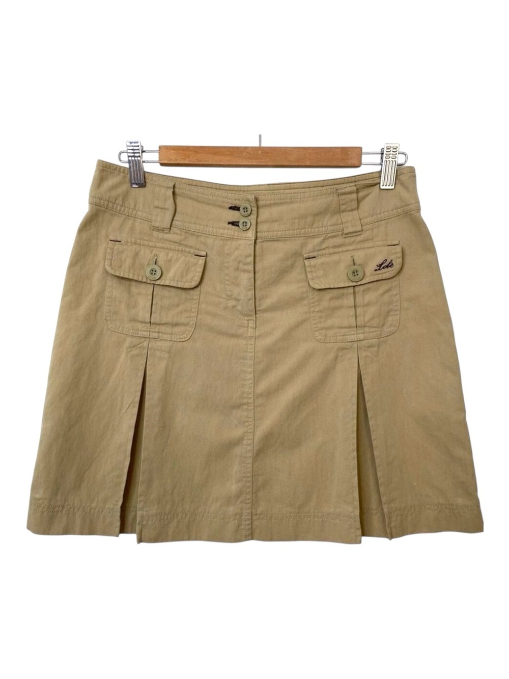 Lole mini skirt beige pleated cotton nylon neutral pockets medium rise size 6